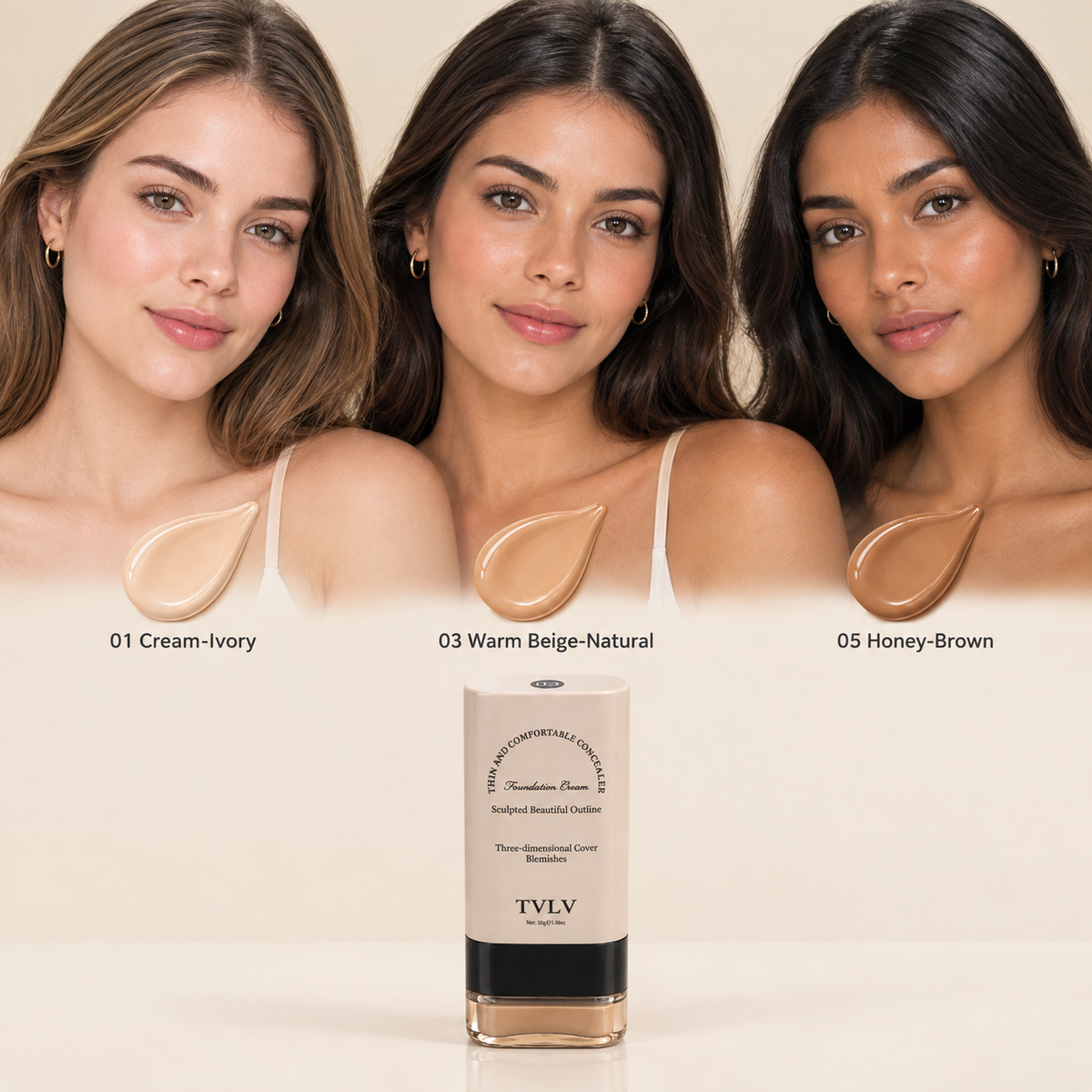 Base Correctora TVLV 3 en 1 | Cobertura Total y Acabado Natural